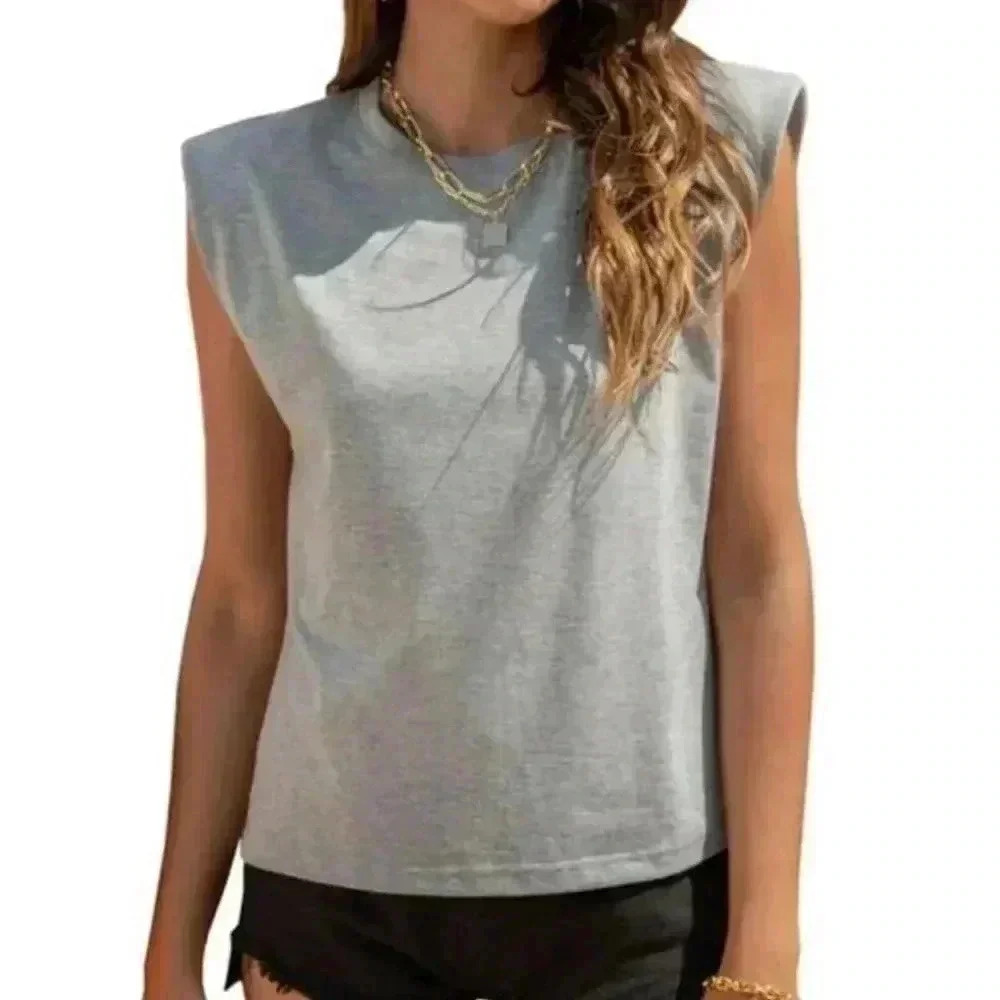 Maison Stella et Suzie | Padded Muscle Tee in Light Gray (M)